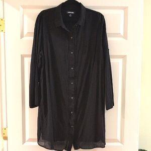 Lands' End Long Sleeve Cotton Gauze Swim Cover-up Shirt Dress Plus Size 1X